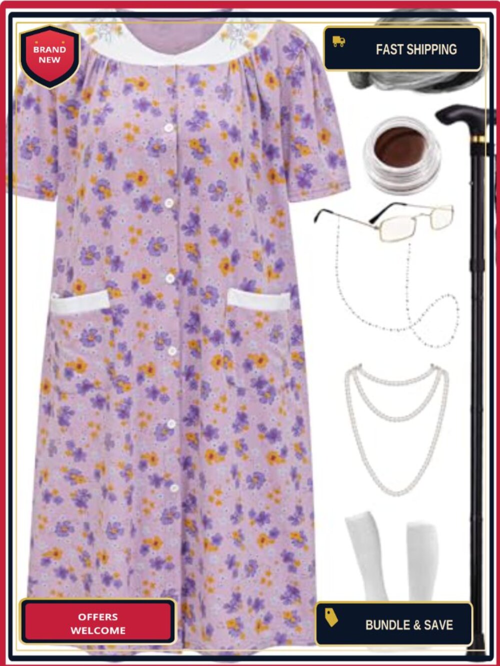 Old Lady Costume Set Women 100 Days of School Halloween Dress Up